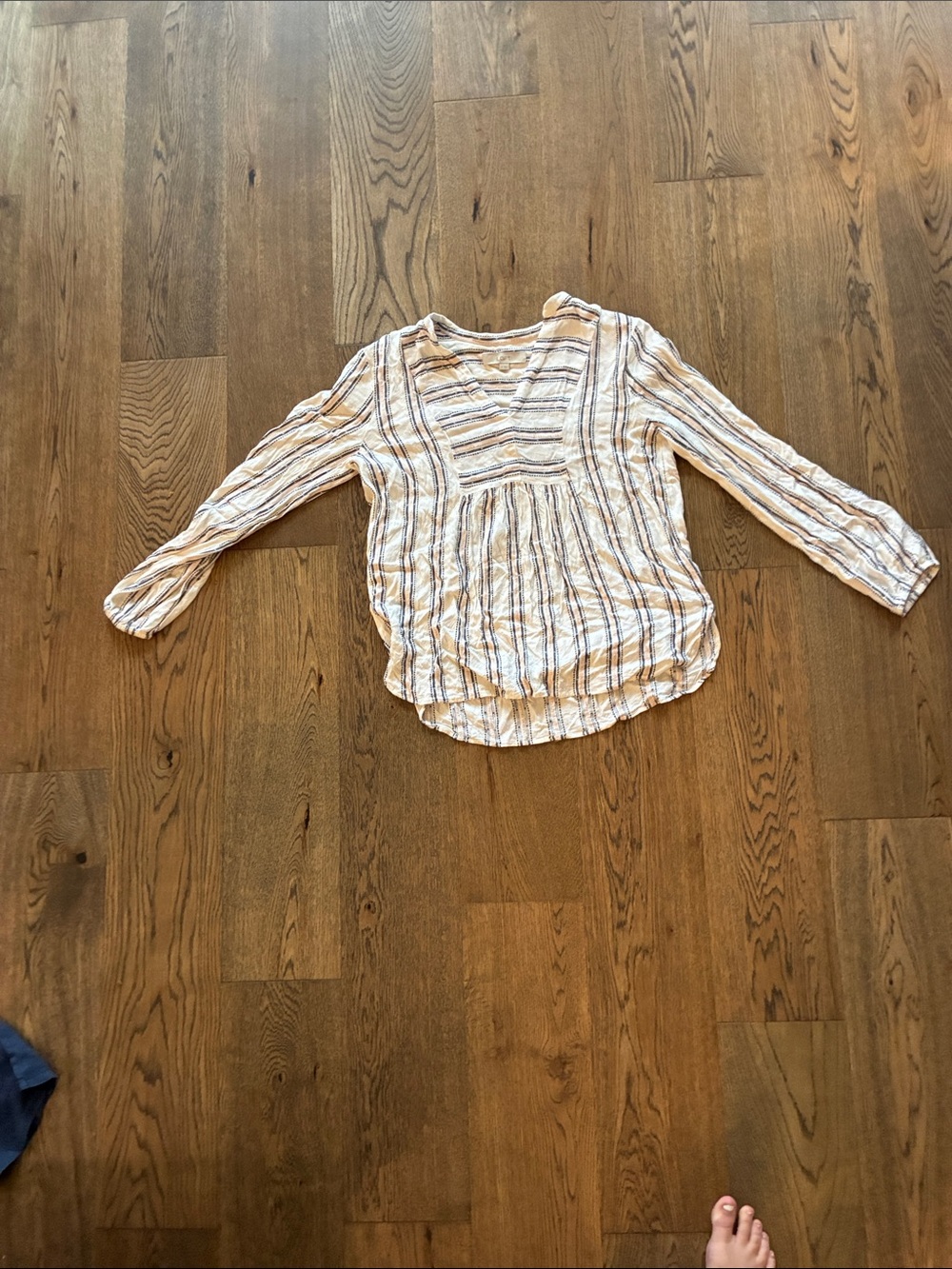 LOFT Cream & Blue Striped Long-Sleeve Peasant Blouse